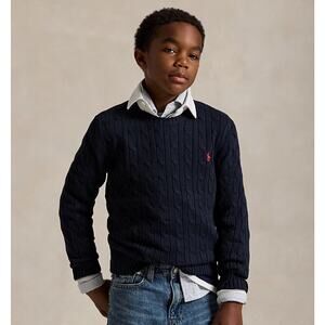Polo Ralph Lauren Boys Large (14-16) Cable Knit Sweater Cotton Crewneck Blue